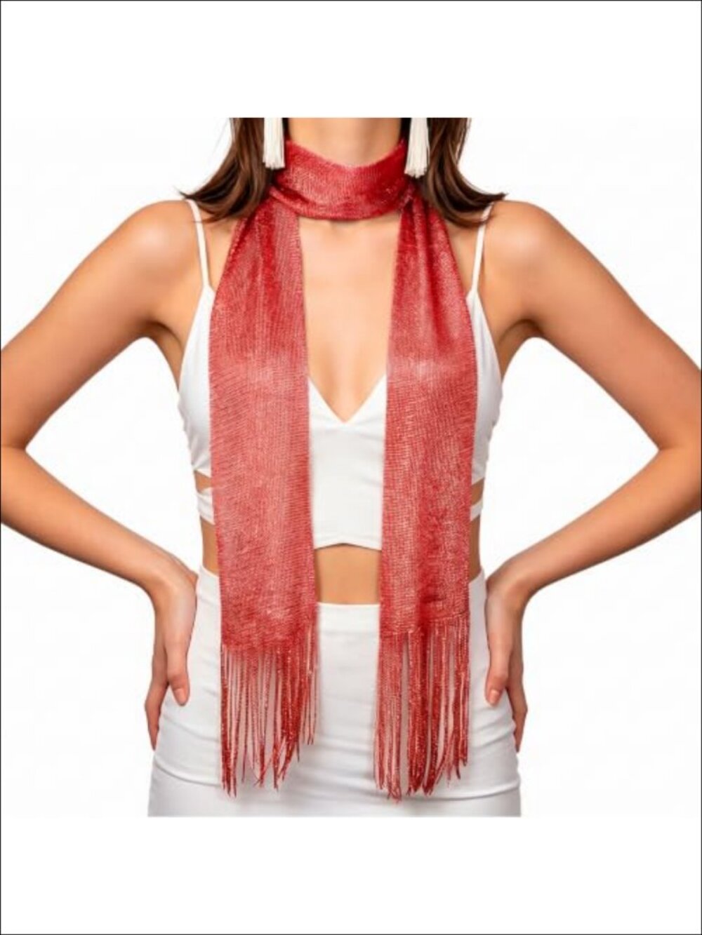 Metallic Sparkly Skinny Scarf Necktie Head Wrap Belt Women Accessory